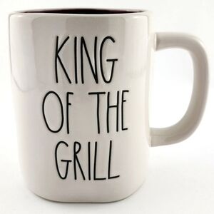 ⭐️2/ $50⭐️ Rae Dunn Artisan Mug Glossy White  Black Letters KING OF THE GRILL